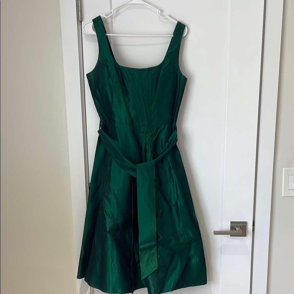 Tahari Green Pleated Midi Dress for Wedding Guest